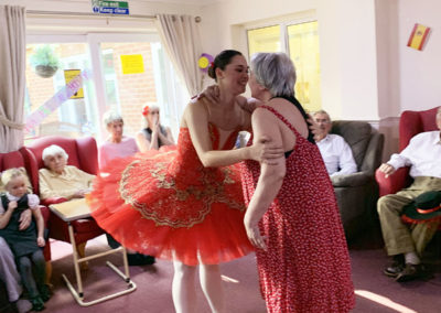 Resident and ballerina in the lounge together at Lulworth House