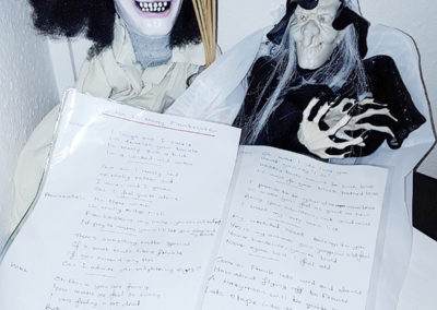 A hand-written spooky Halloween poem called A Witch to Marry Frankenstein