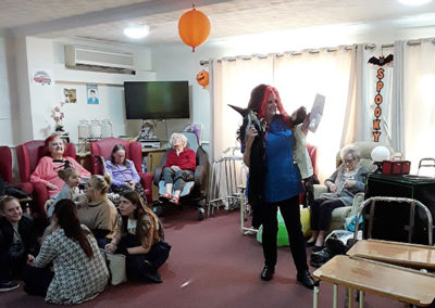 Lulworth House staff performed the Witch and Frankenstein poem to their residents using puppets