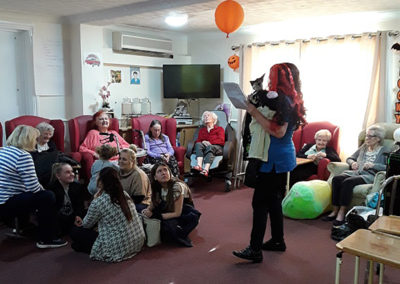 Lulworth House staff used scary puppets as they performed the Witch and Frankenstein poem to their residents
