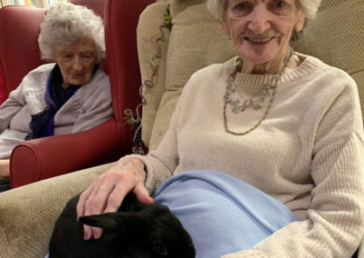 Ladies at Lulworth House Residential Care Home enjoying cuddles with a rabbit (3 of 6)