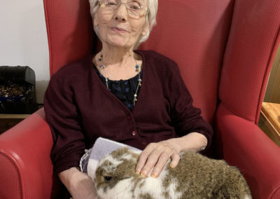 Ladies at Lulworth House Residential Care Home enjoying cuddles with a rabbit (5 of 6)