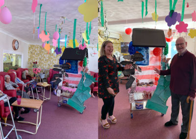 Lulworth House Residential Care Home staff and residents in the Hollywood themed decorated lounge