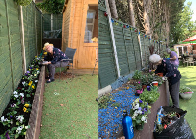 Residents gardening outside at Lulworth House