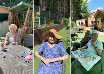 Lulworth House Residential Care Home residents enjoying the sun and crafts in the garden