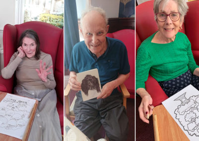 Lulworth House Residential Care Home residents enjoying with cards and family tree pictures