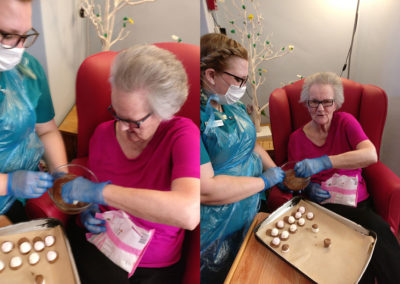 Lulworth House Residential Care Home resident making chocolate dipped marshmallows