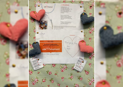 Lulworth House Residential Care Home receive fabric hearts and a letter from Silk Elelphant