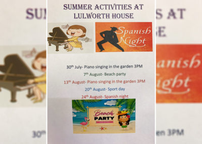 Upcoming events at Lulworth House Residential Care Home Summer 2020