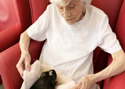 Lulworth House Residential Care Home cuddling a Guinea pig on her lap