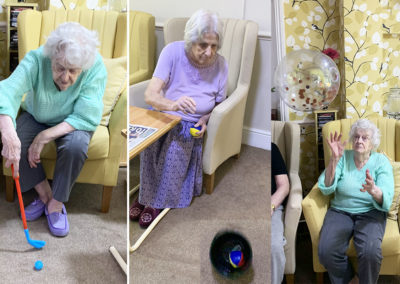 Residents at Lulworth House Residential Care Home doing target games