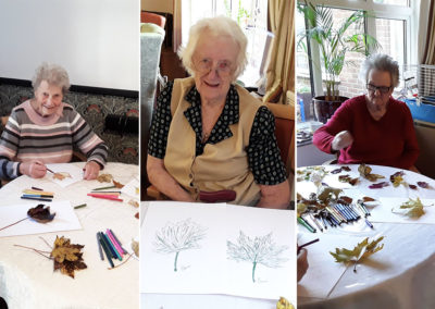 Residents drawing leaves at Lulworth House