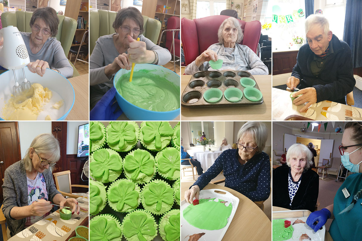 Lulworth House Residential Care Home residents making and decorating St Patrick's Day cupcakes