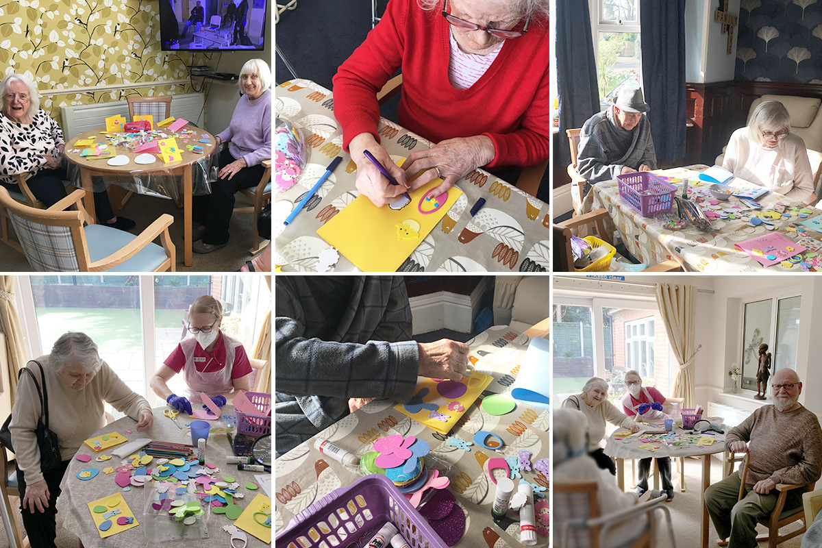 Residents making Easter thank you cards at Lulworth House Residential Care Home