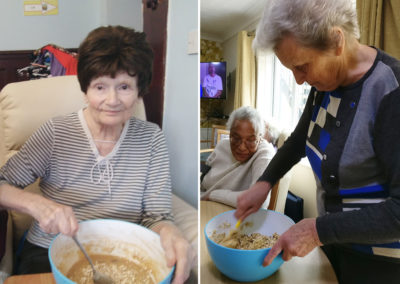 Lulworth House Residential Care Home residents mixing flapjack and cookie ingredients