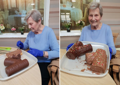 Christmas chocolate logs made at Lulworth House Residential Care Home