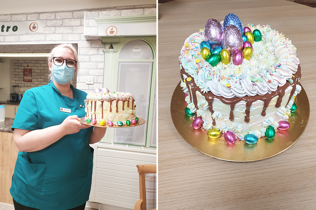 Decorated Easter cake at Lulworth House Residential Care Home