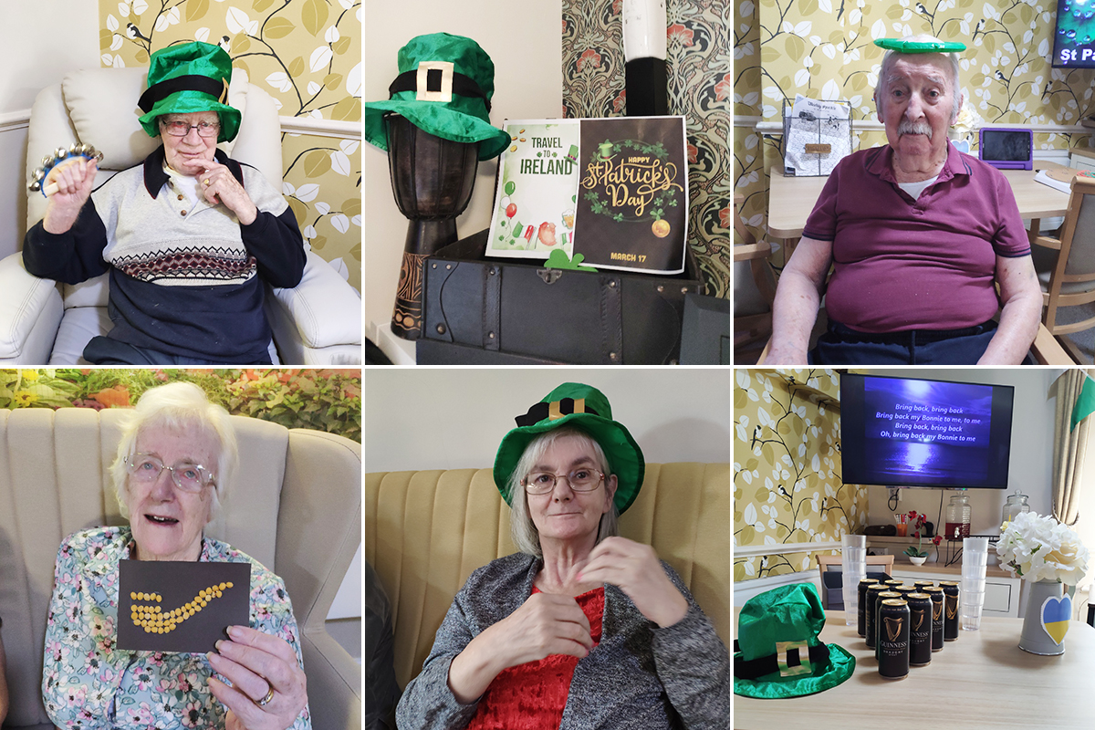 Lulworth House Residential Care Home residents having fun with St Patrick's Day props