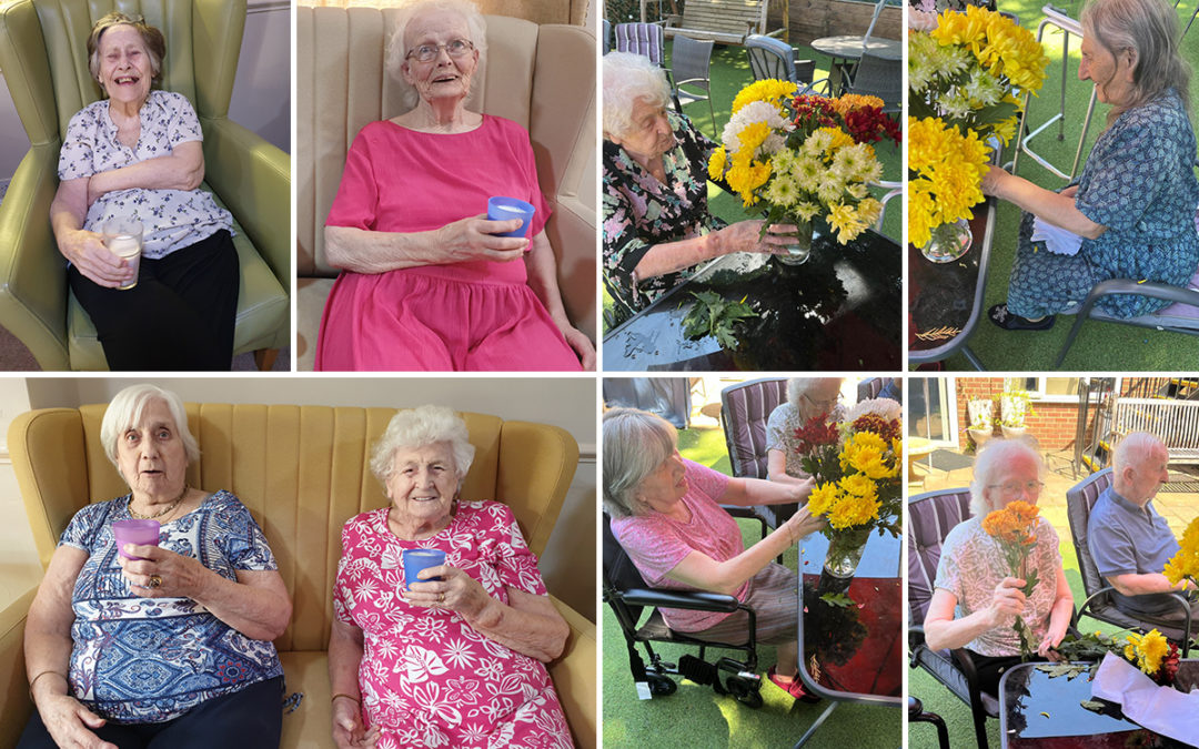 Refreshing drinks and flower arranging at Lulworth House Residential Care Home
