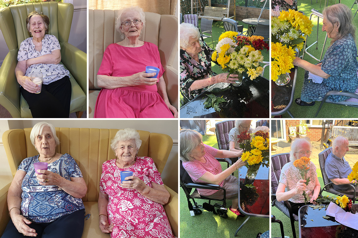 Refreshing drinks and flower arranging at Lulworth House Residential Care Home