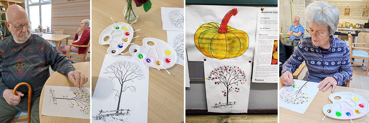 Autumnal tree and pumpkin painting at Lulworth House Residential Care Home
