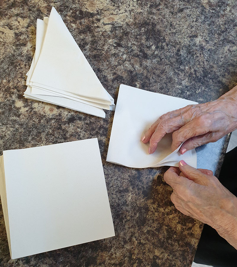 Lulworth House Residential Care Home resident folding napkins