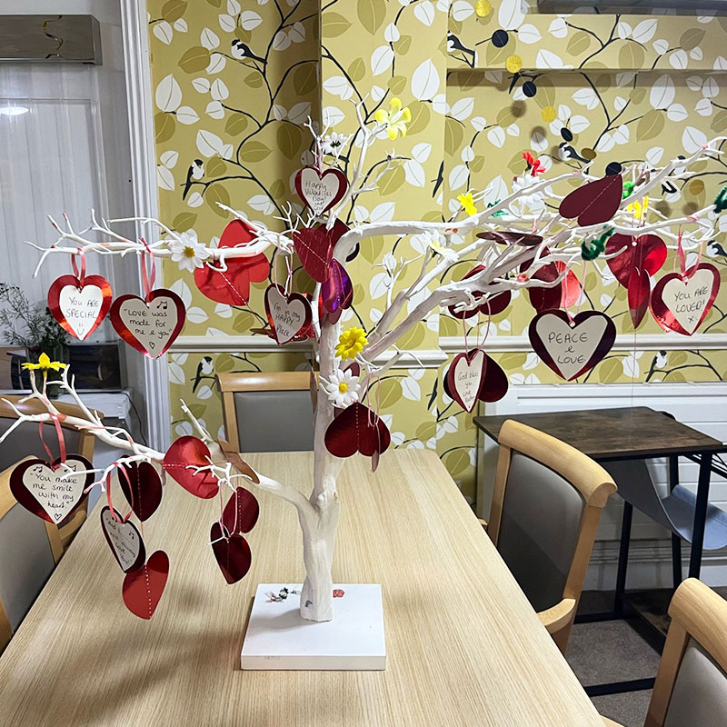 Our beautiful Valentine's tree at Lulworth House Residential Care Home