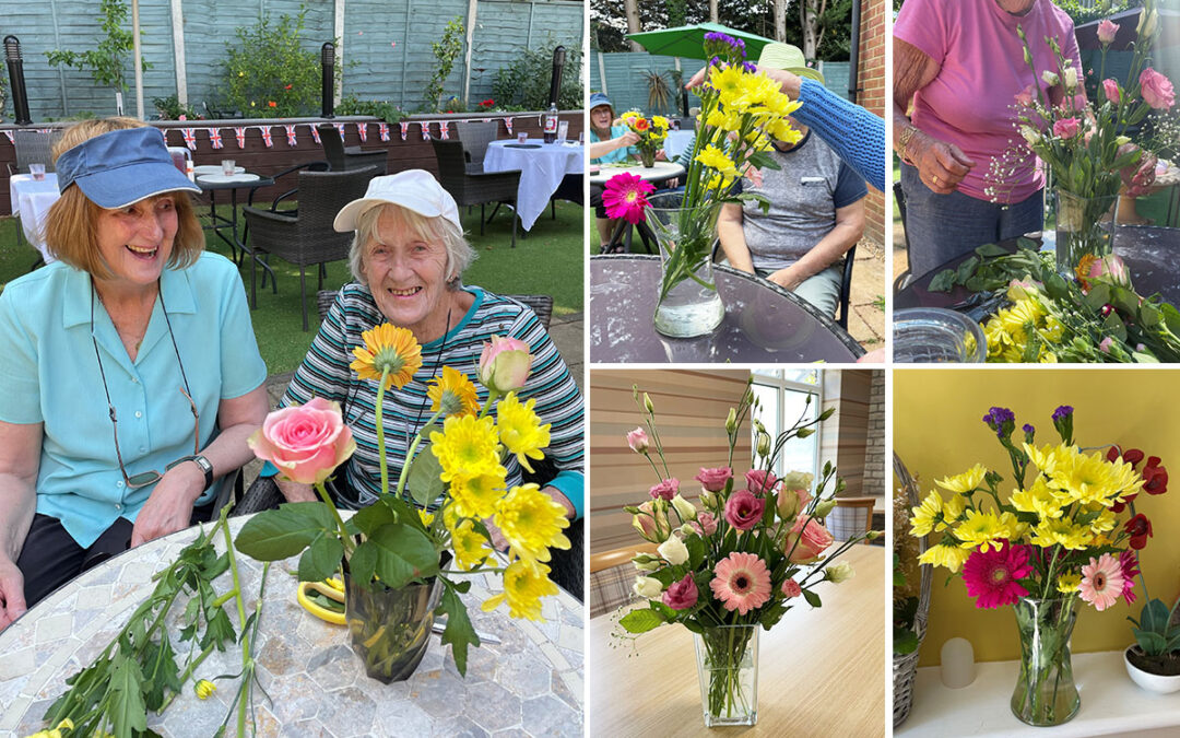 Flower arranging with loved ones at Lulworth House Residential Care Home