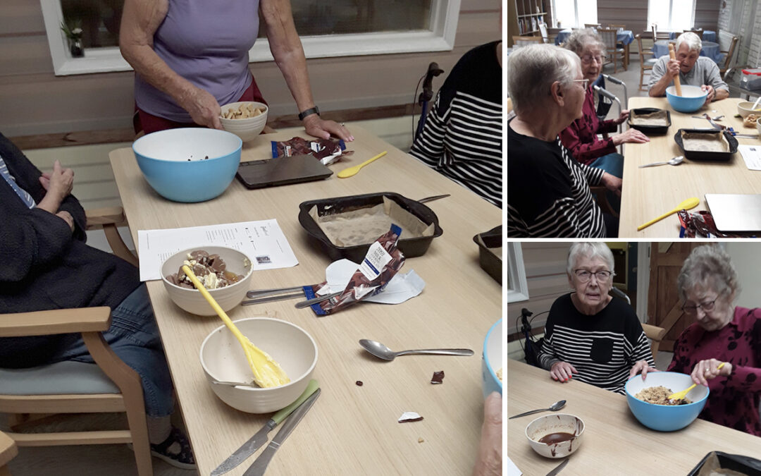 Making chocolate fridge cake at Lulworth House Residential Care Home