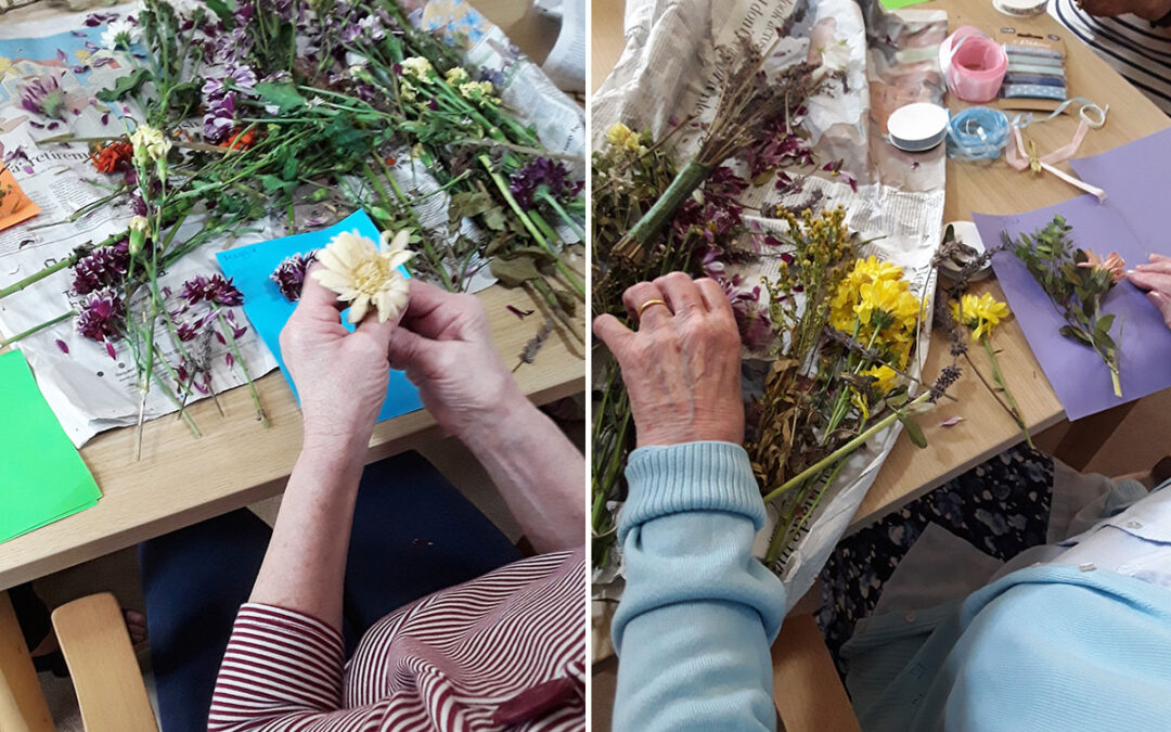 Residents enjoy flower pressing at Lulworth House Residential Care Home
