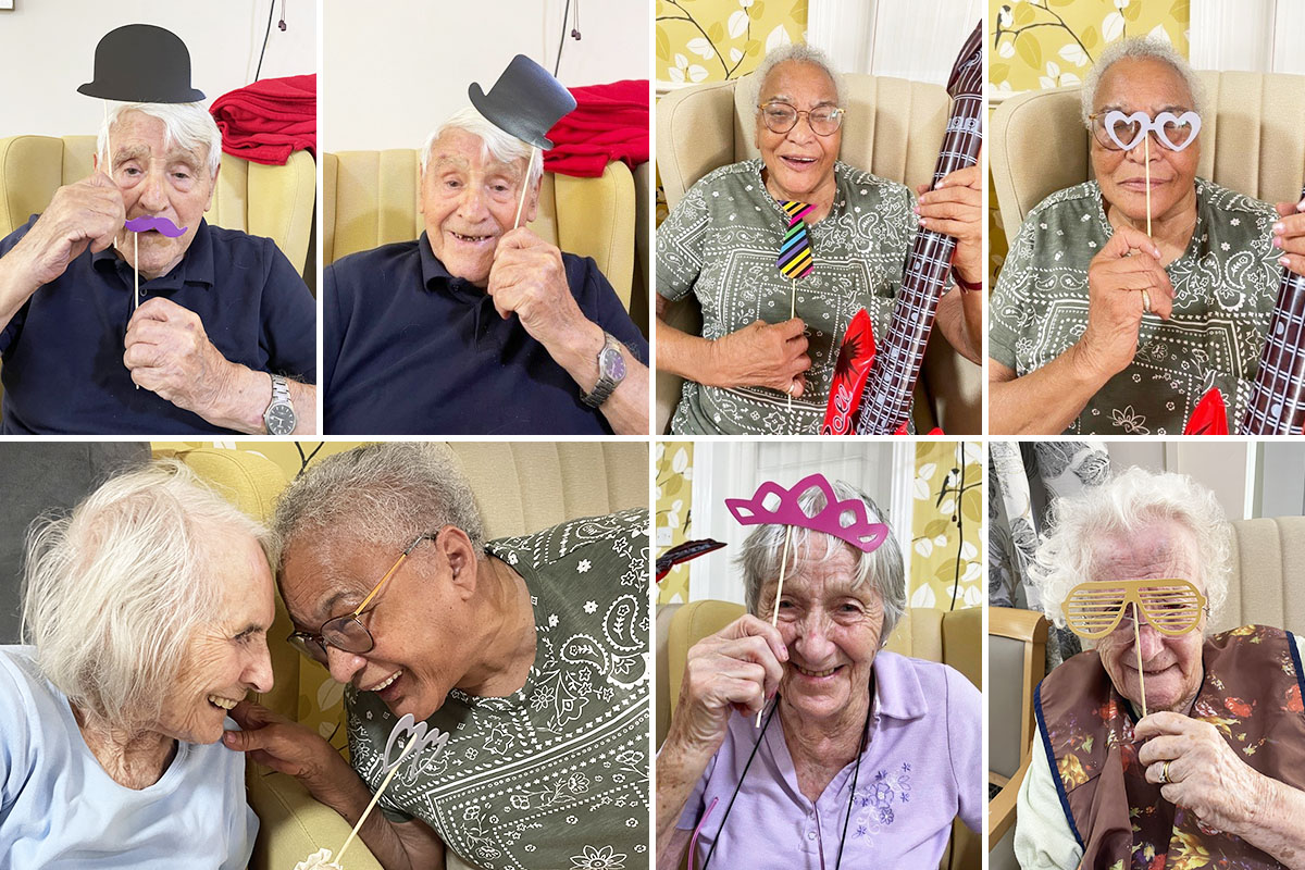 Fun with photo booth props at Lulworth House Residential Care Home