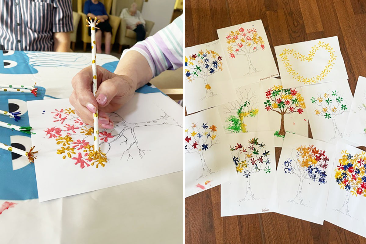 Creative painting with straws at Lulworth House Residential Care Home
