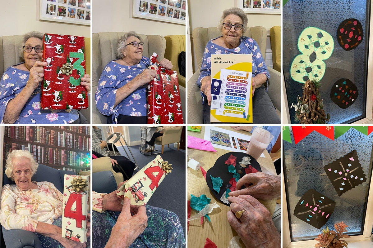 Advent calendar and Christmas snowflakes at Lulworth House Residential Care Home