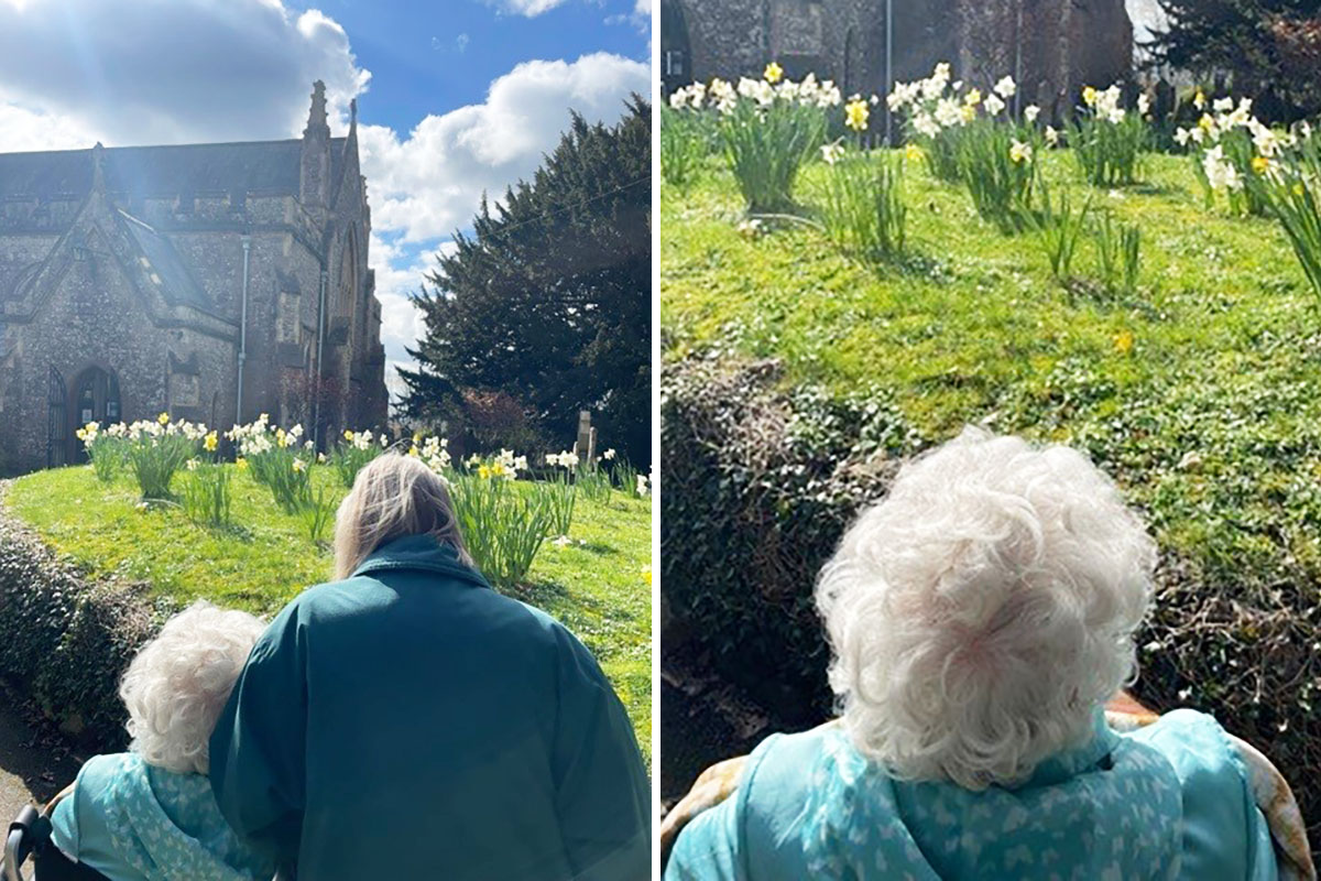 Lulworth House Residential Care Home resident visits local church for Psalm Sunday