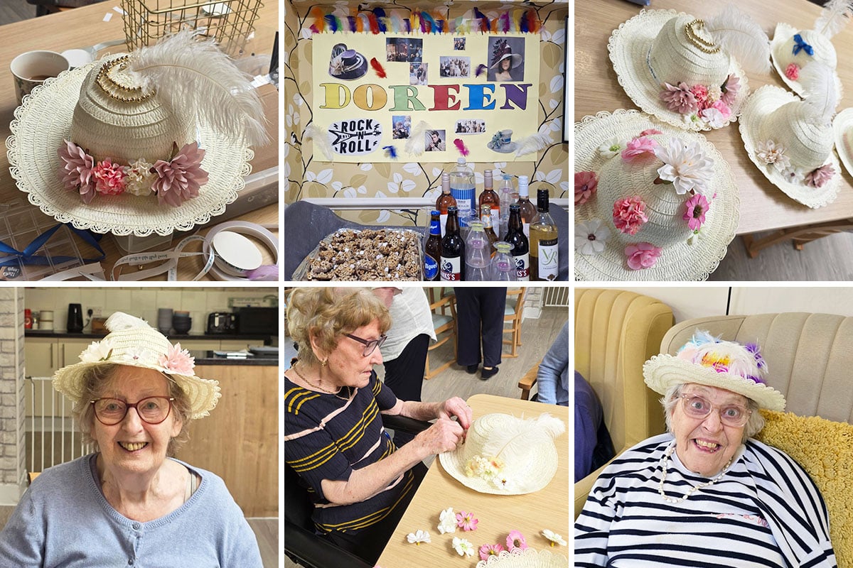 Celebrating Doreen’s life with hat decorating at Lulworth House Residential Care Home