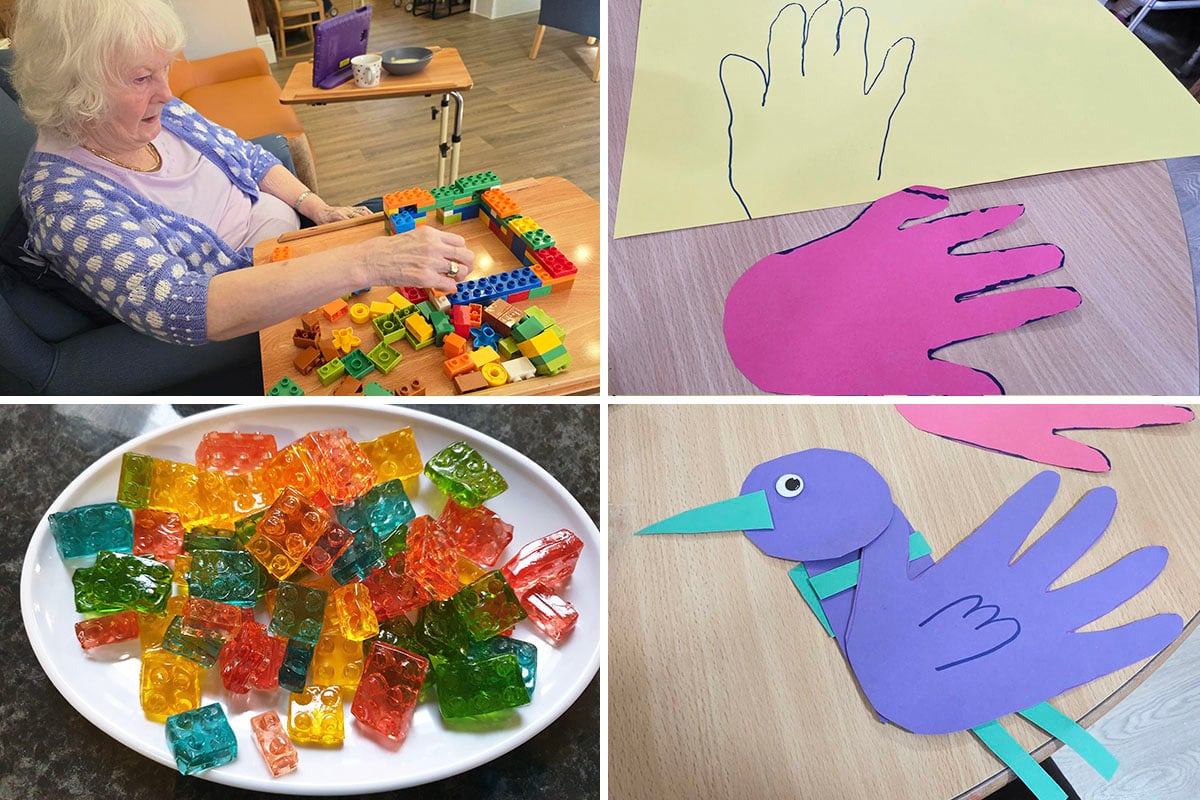 Colourful bird creations and lego fun at Lulworth House Residential Care Home